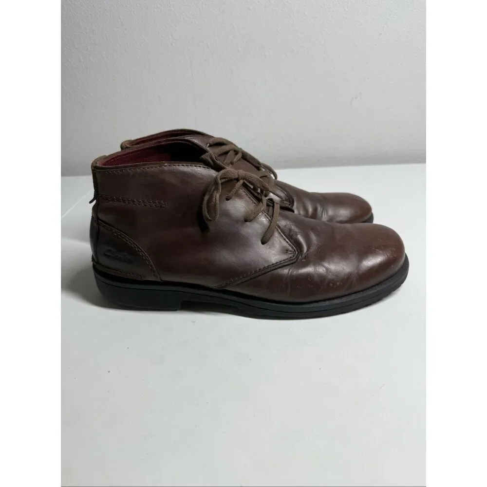 Clarks Ankle Boots Men Size 13 Brown Leather Lace Up See Description